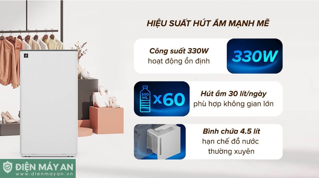 Máy lọc không khí và hút ẩm Sharp DW-T30FV-W